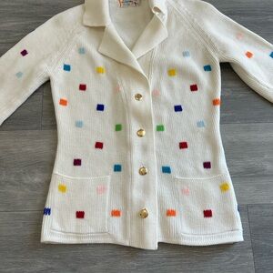 1960s /70s vintage Colorful Polka Dot Cardigan with Gold Buttons and Pockets